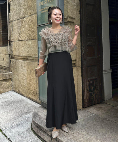 【MOMO】透視荷葉邊吊帶疊穿連衣裙