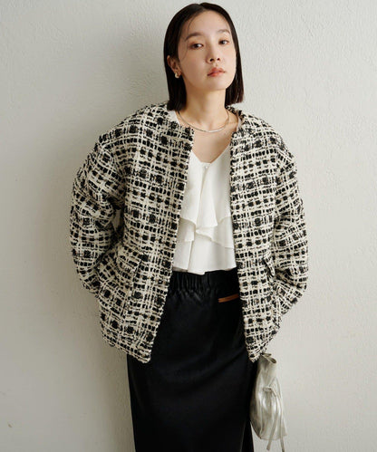 可搭配套裝穿著無領花呢夾克