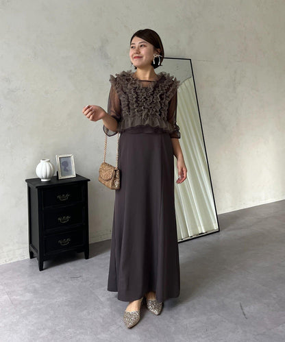 【MOMO】透視荷葉邊吊帶疊穿連衣裙