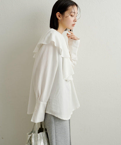 【可搭配套裝穿著◎】仿水洗荷葉邊襯衫