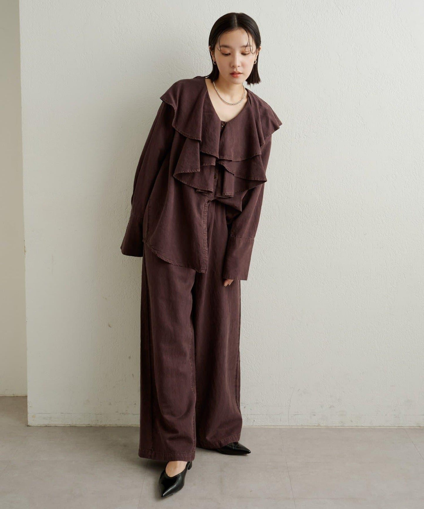 【可搭配套裝穿著◎】仿水洗荷葉邊襯衫