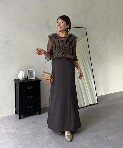 【MOMO】透視荷葉邊吊帶疊穿連衣裙