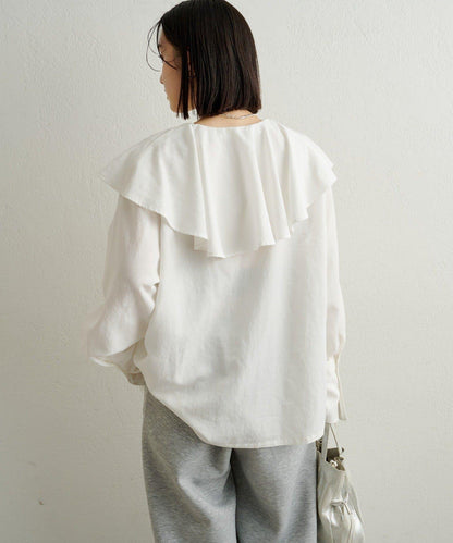 【可搭配套裝穿著◎】仿水洗荷葉邊襯衫