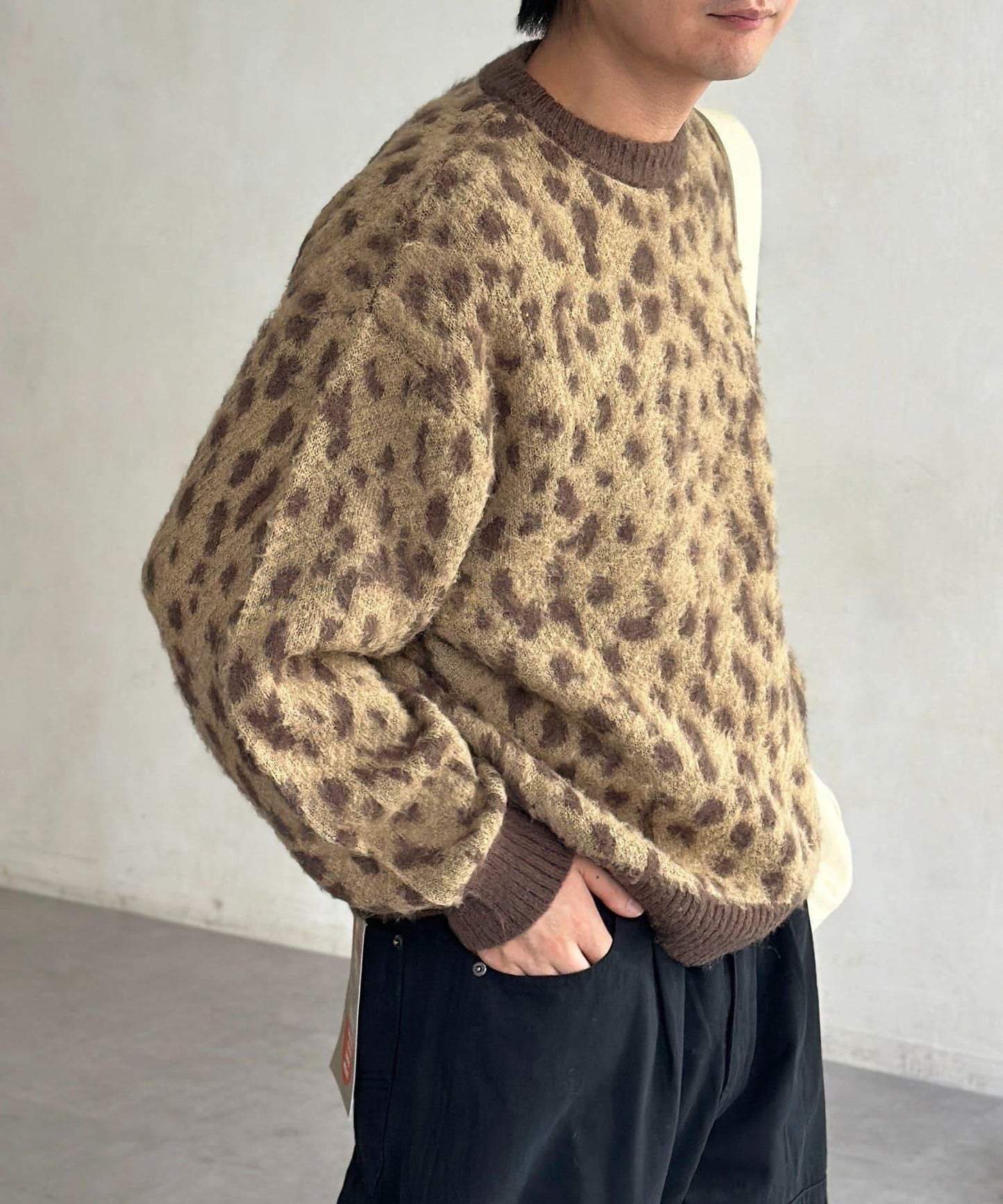 仿馬海毛全印花針織套頭衫