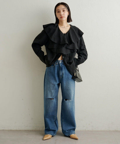 【可搭配套裝穿著◎】仿水洗荷葉邊襯衫