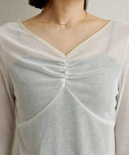 緞面拼接長袖T恤