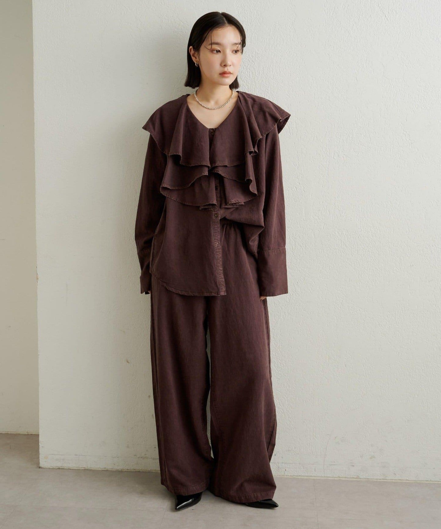 【可搭配套裝穿著◎】仿水洗荷葉邊襯衫