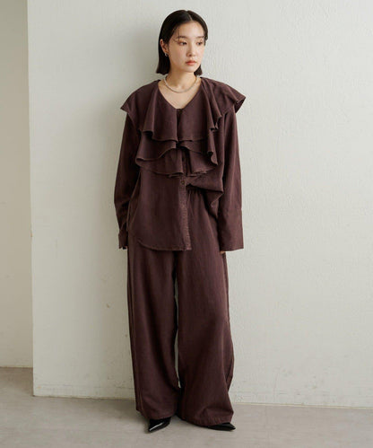 【可搭配套裝穿著◎】仿水洗荷葉邊襯衫