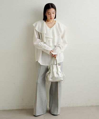 【可搭配套裝穿著◎】仿水洗荷葉邊襯衫