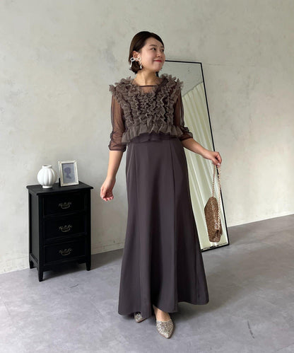 【MOMO】透視荷葉邊吊帶疊穿連衣裙