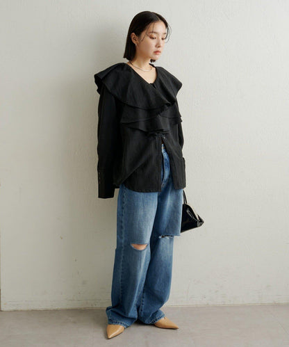 【可搭配套裝穿著◎】仿水洗荷葉邊襯衫
