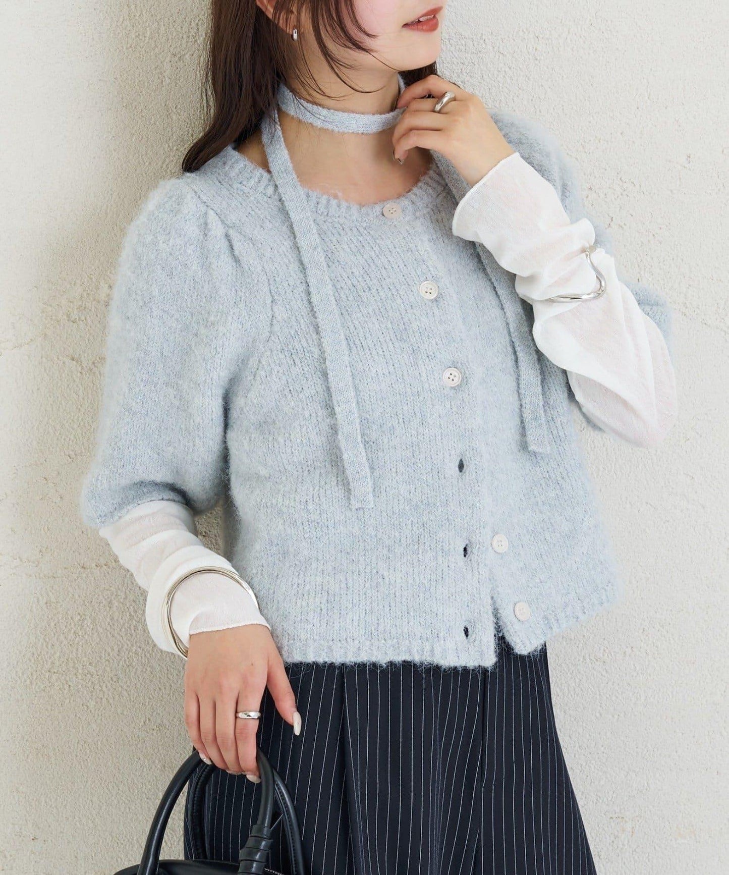 《10%OFFおすすめアイテム》蓬鬆短袖針織開衫