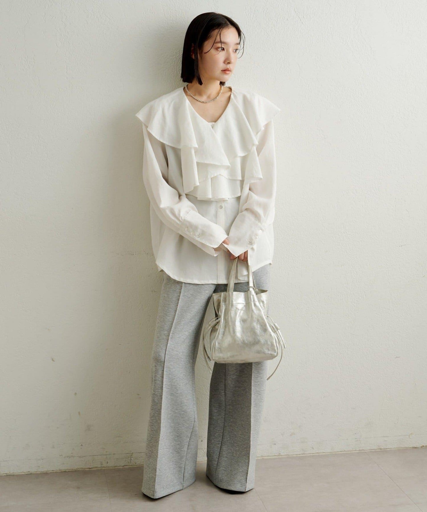【可搭配套裝穿著◎】仿水洗荷葉邊襯衫