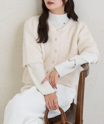 《10%OFFおすすめアイテム》蓬鬆短袖針織開衫