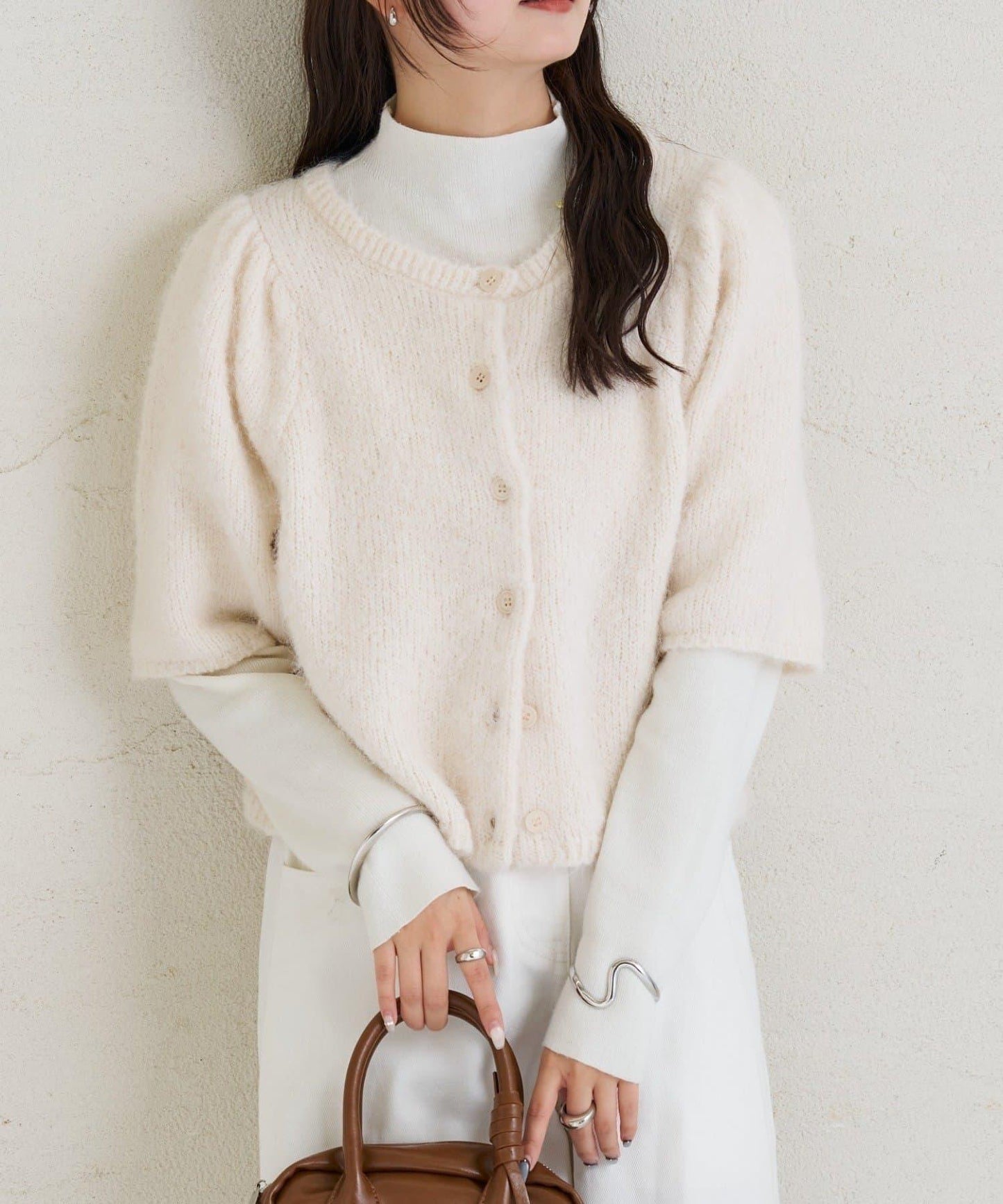 《10%OFFおすすめアイテム》蓬鬆短袖針織開衫