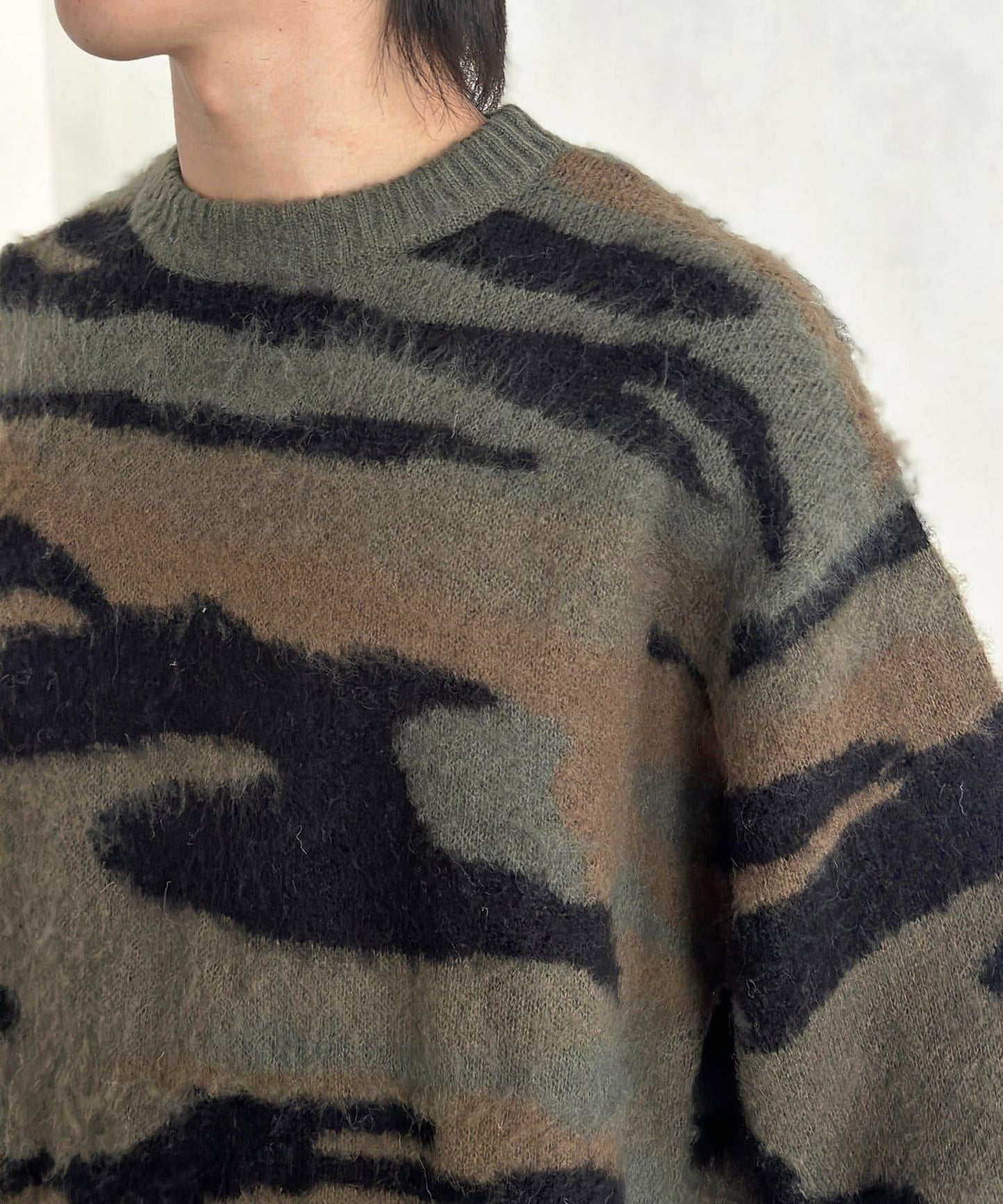 仿馬海毛全印花針織套頭衫