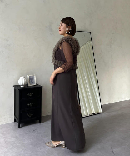 【MOMO】透視荷葉邊吊帶疊穿連衣裙