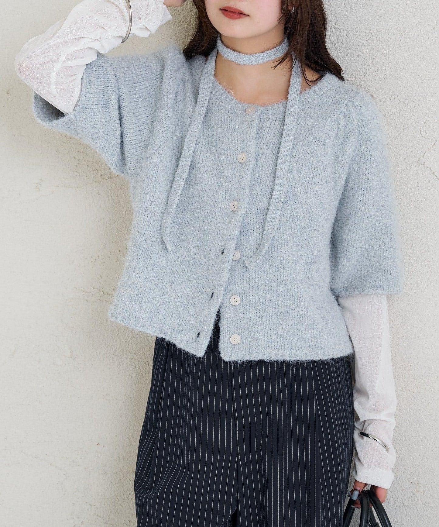 《10%OFFおすすめアイテム》蓬鬆短袖針織開衫