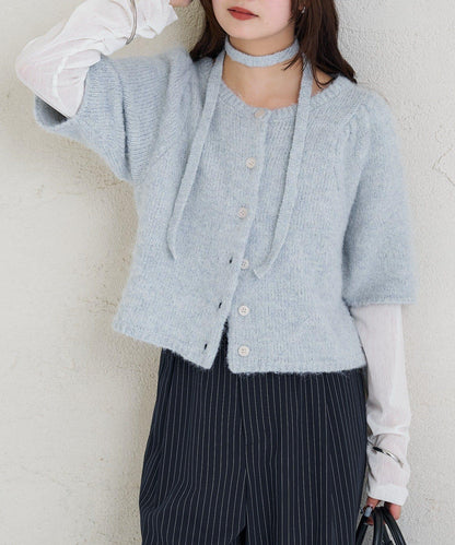 《10%OFFおすすめアイテム》蓬鬆短袖針織開衫