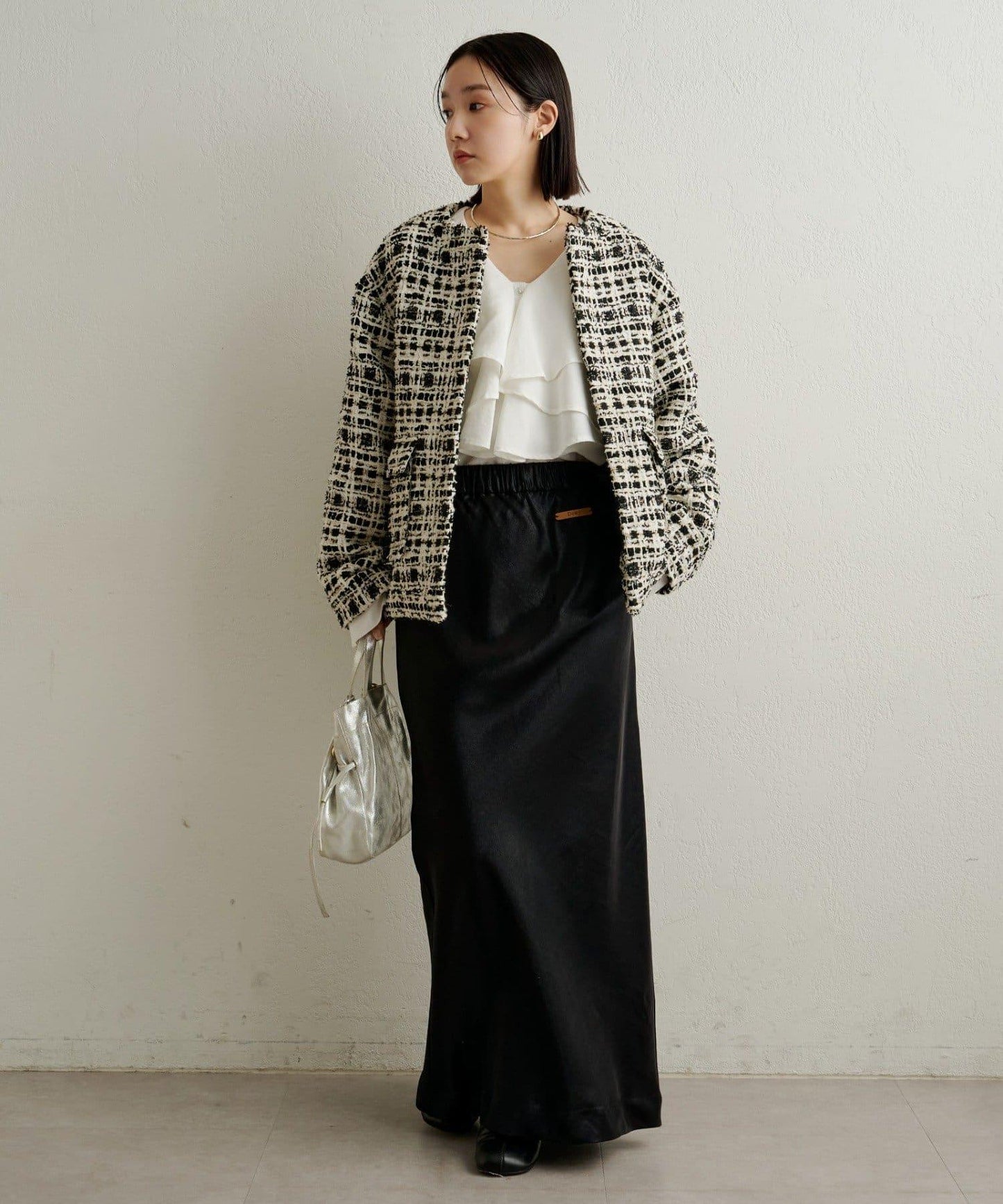 可搭配套裝穿著無領花呢夾克