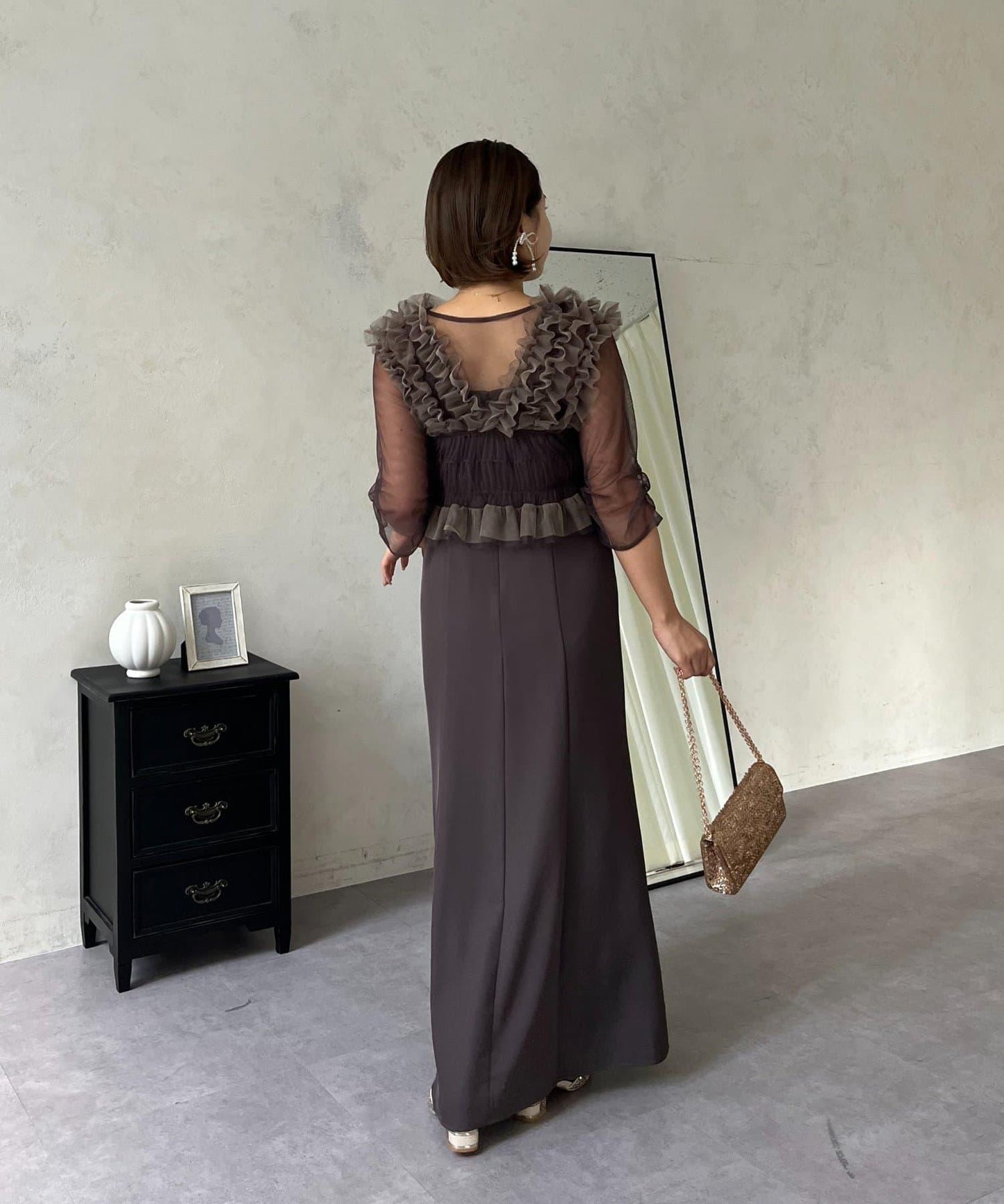 【MOMO】透視荷葉邊吊帶疊穿連衣裙