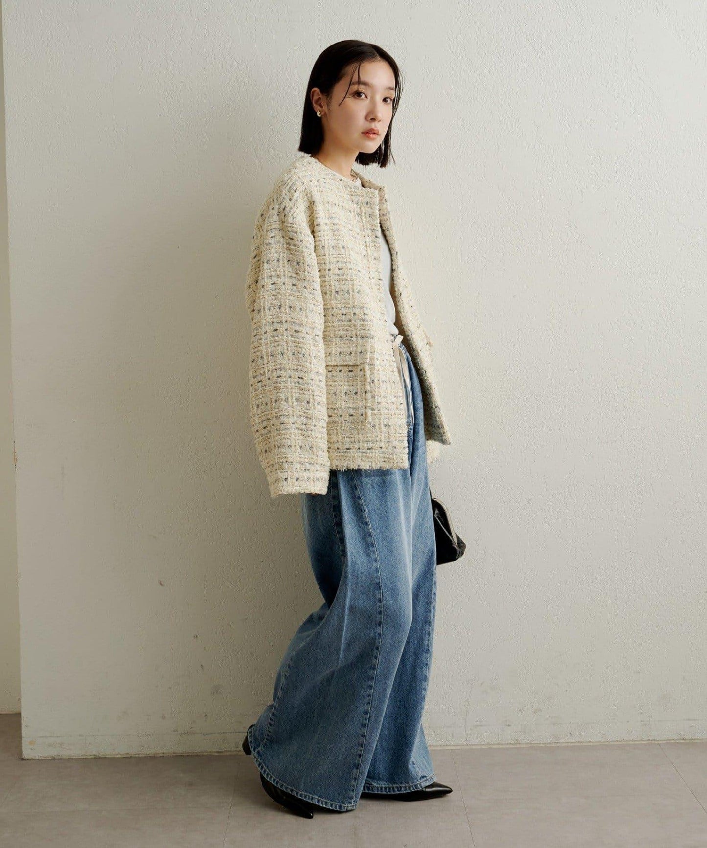 可搭配套裝穿著無領花呢夾克