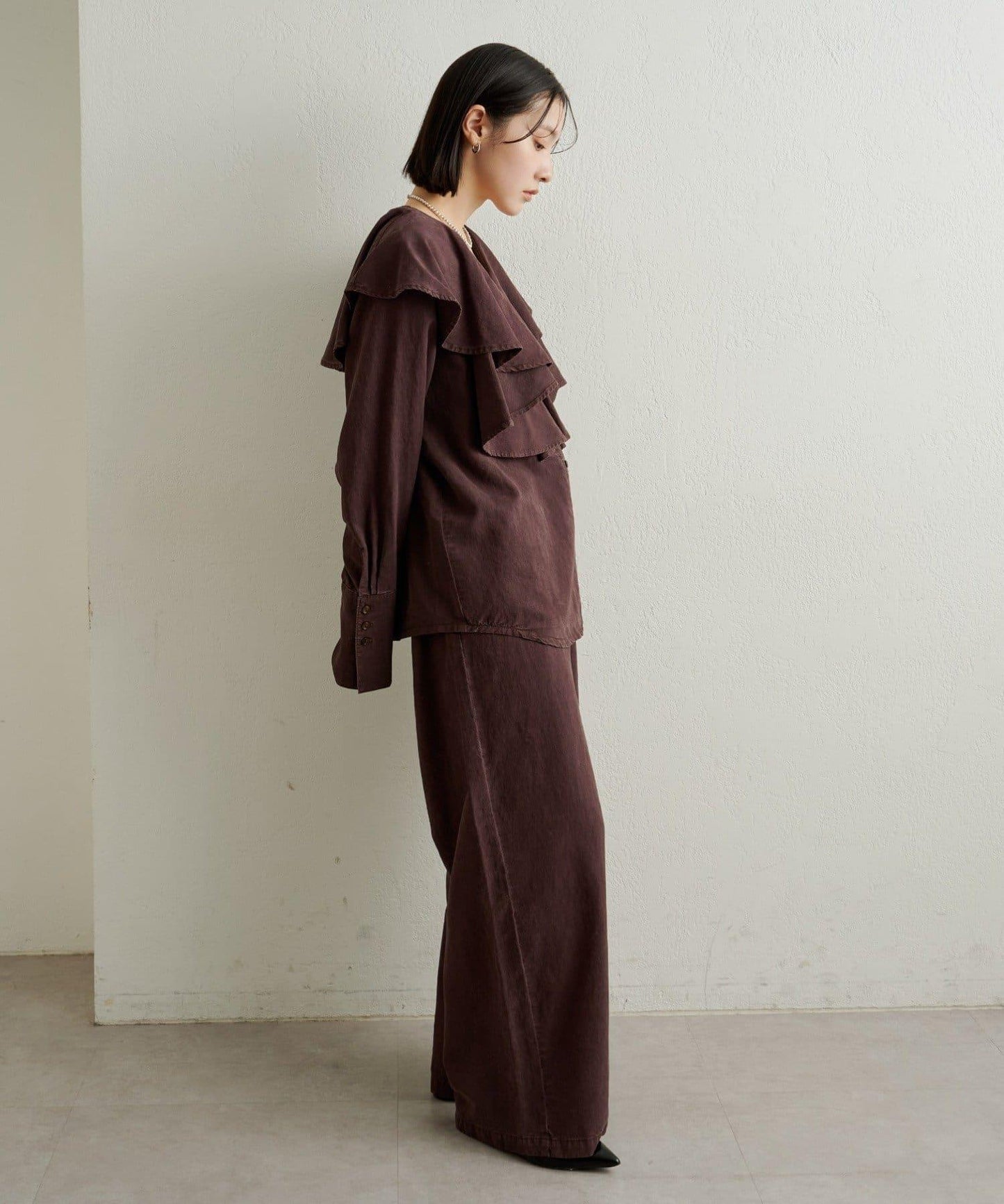 【可搭配套裝穿著◎】仿水洗荷葉邊襯衫