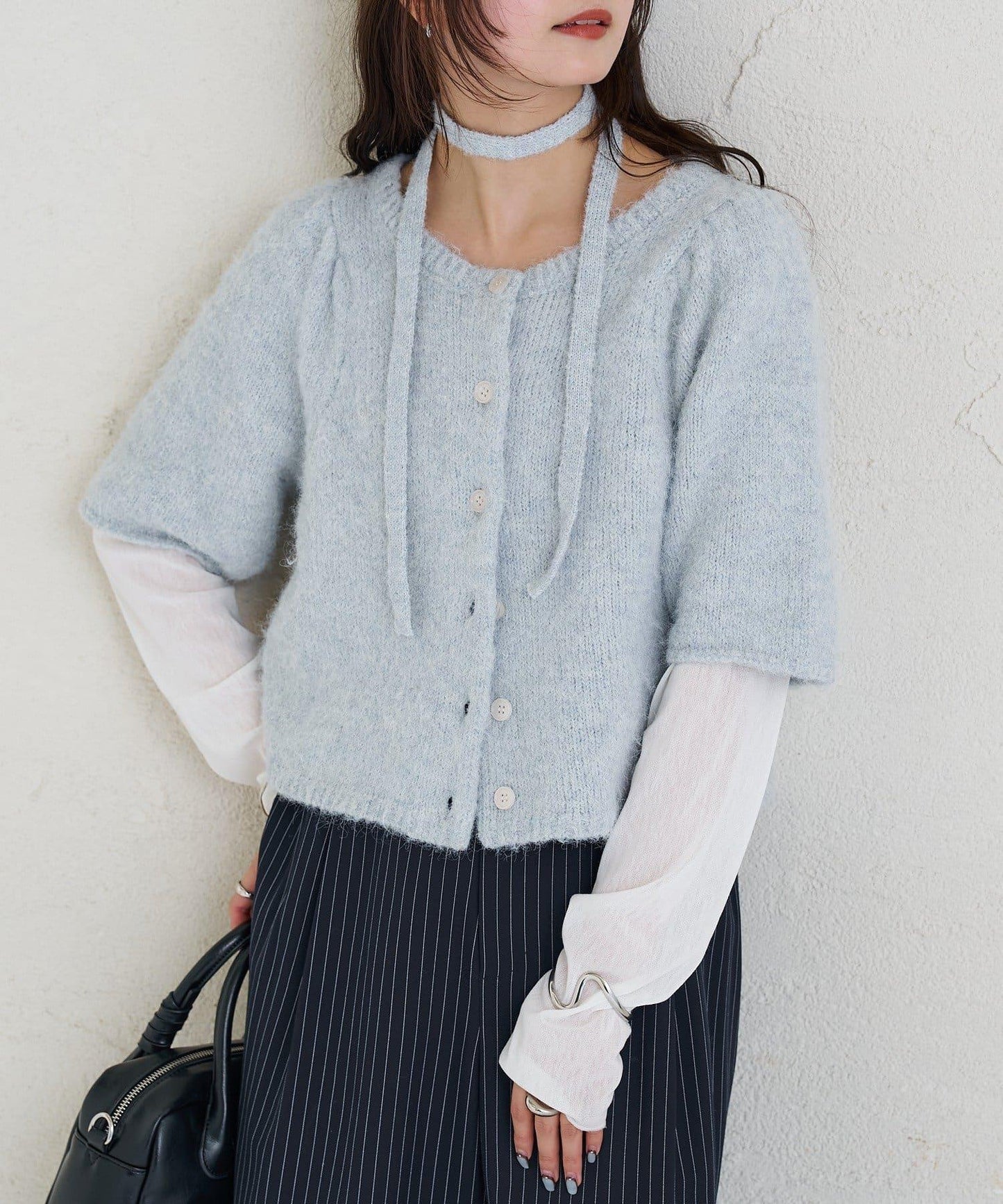 《10%OFFおすすめアイテム》蓬鬆短袖針織開衫