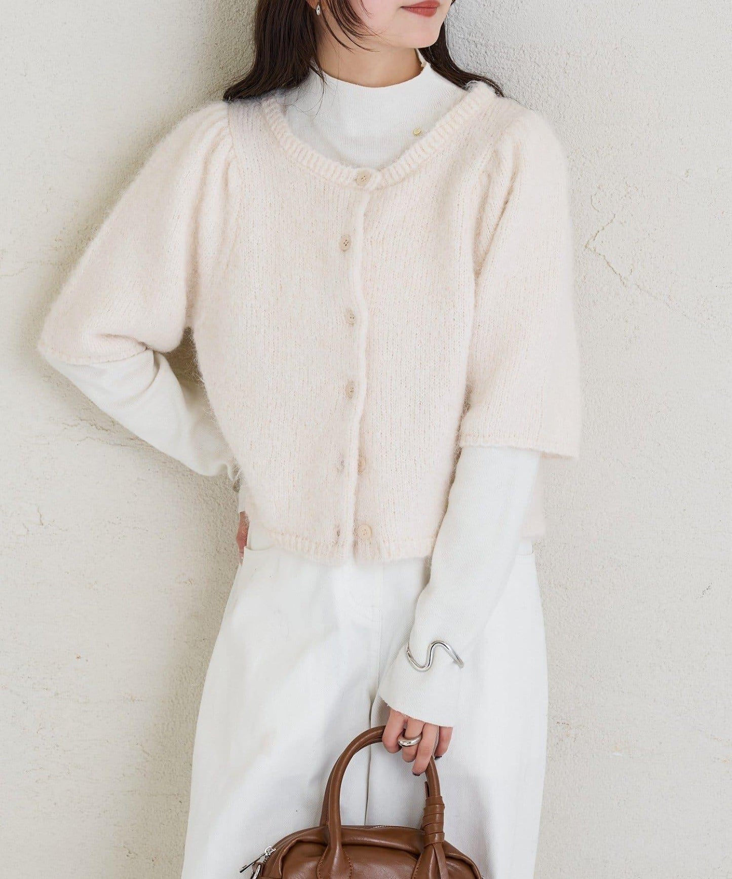 《10%OFFおすすめアイテム》蓬鬆短袖針織開衫