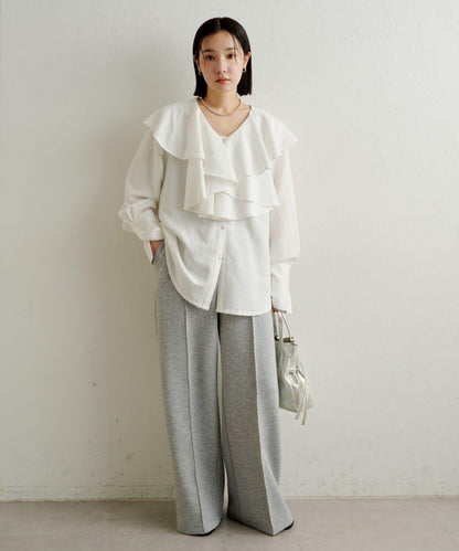 【可搭配套裝穿著◎】仿水洗荷葉邊襯衫