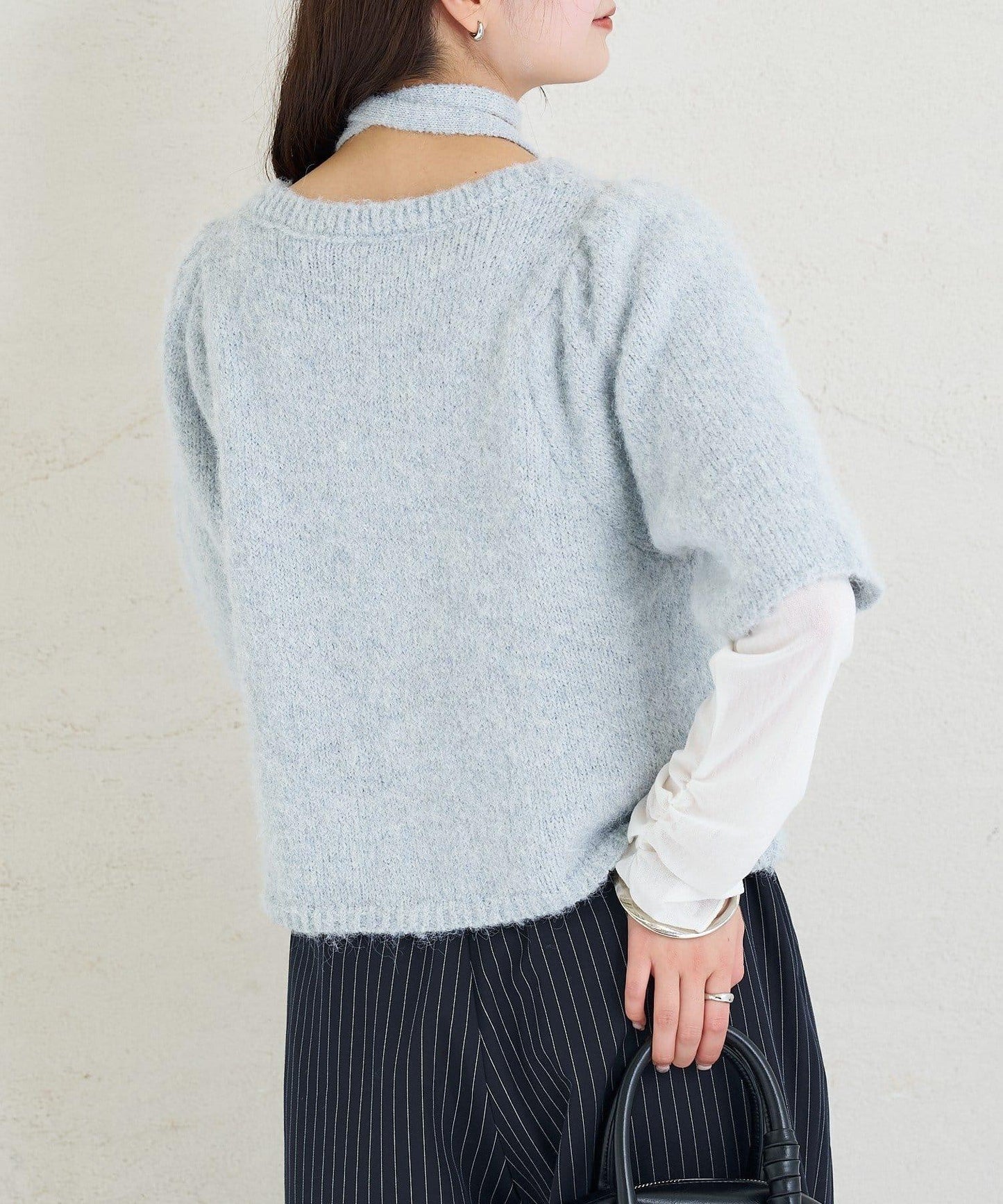 《10%OFFおすすめアイテム》蓬鬆短袖針織開衫