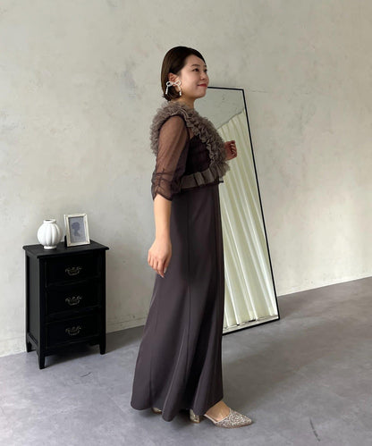 【MOMO】透視荷葉邊吊帶疊穿連衣裙