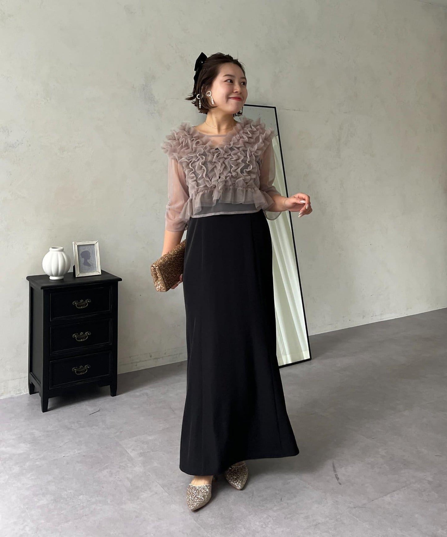 【MOMO】透視荷葉邊吊帶疊穿連衣裙