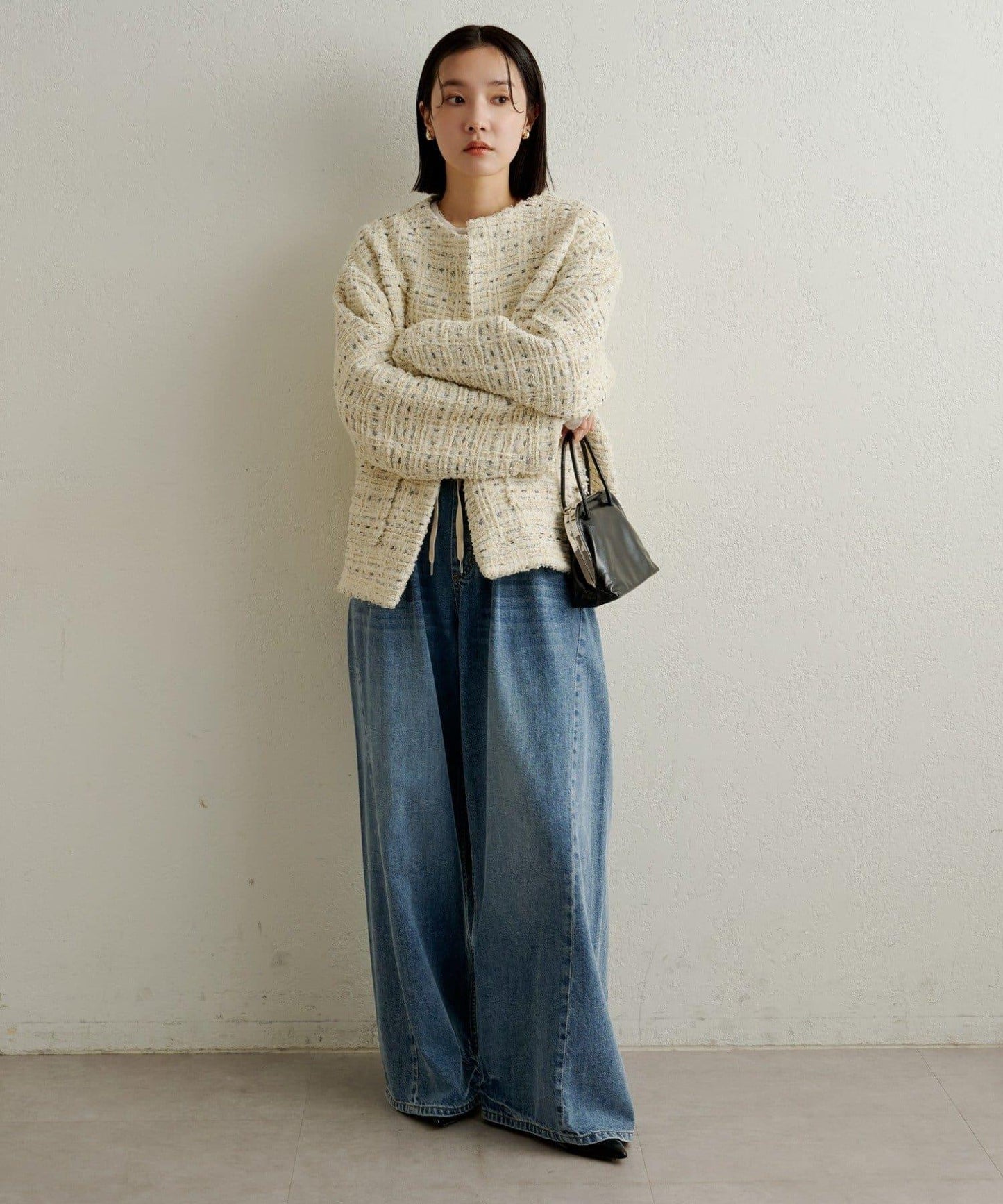 可搭配套裝穿著無領花呢夾克