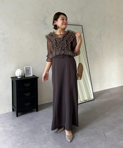 【MOMO】透視荷葉邊吊帶疊穿連衣裙