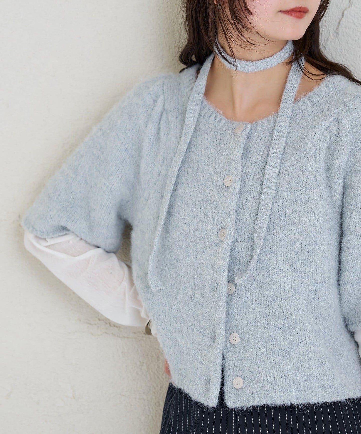 《10%OFFおすすめアイテム》蓬鬆短袖針織開衫