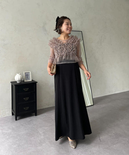 【MOMO】透視荷葉邊吊帶疊穿連衣裙