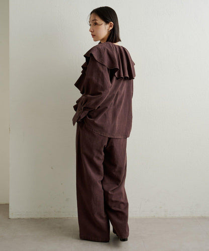 【可搭配套裝穿著◎】仿水洗荷葉邊襯衫