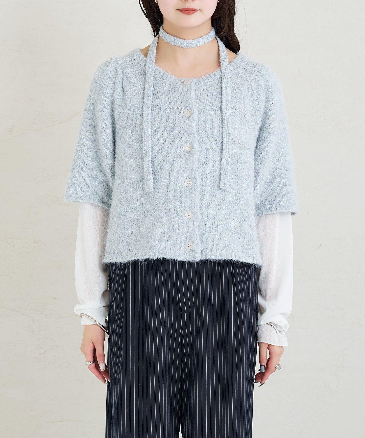 《10%OFFおすすめアイテム》蓬鬆短袖針織開衫