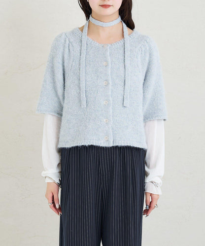 《10%OFFおすすめアイテム》蓬鬆短袖針織開衫