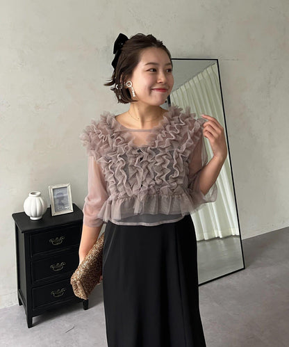 【MOMO】透視荷葉邊吊帶疊穿連衣裙