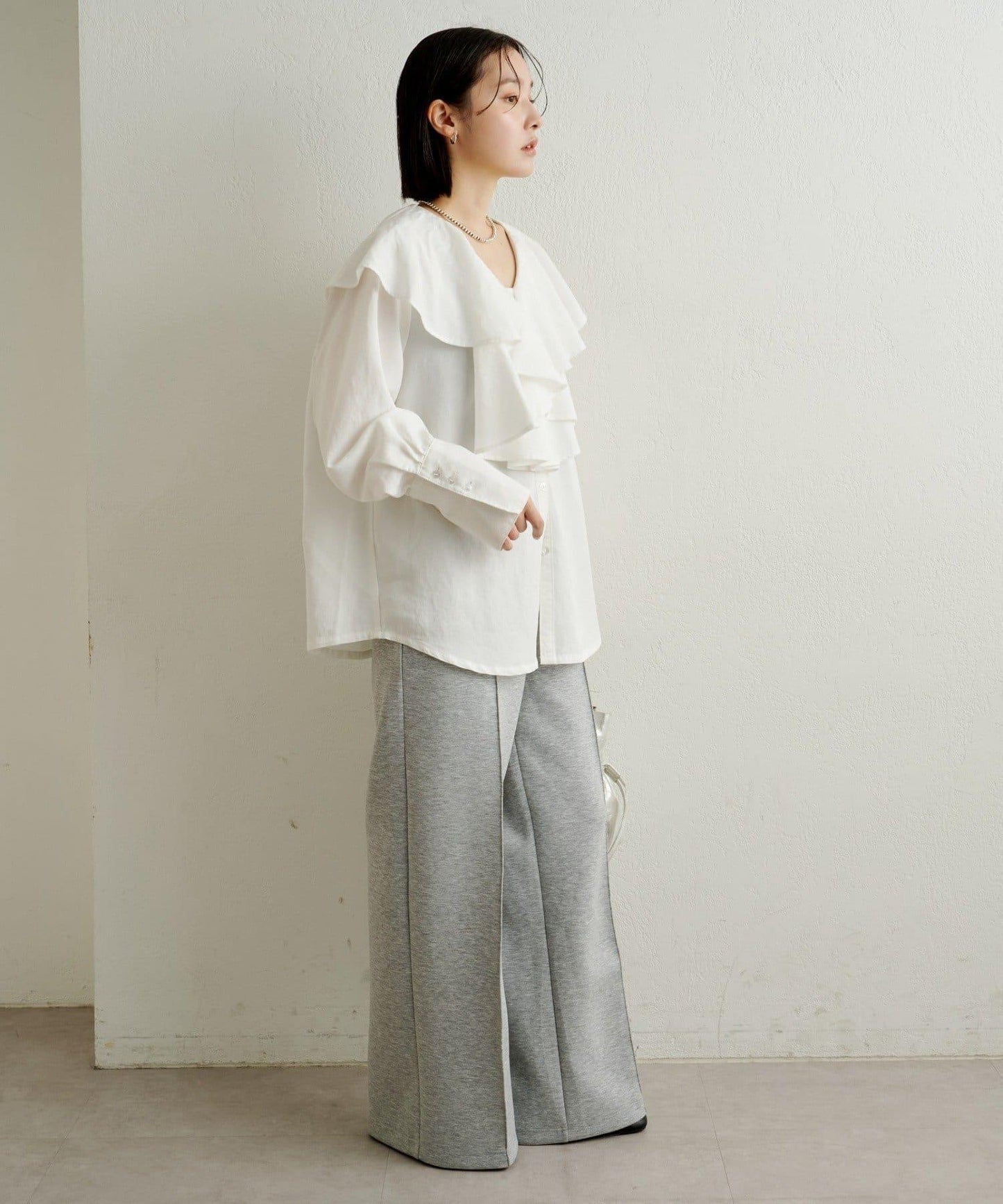 【可搭配套裝穿著◎】仿水洗荷葉邊襯衫