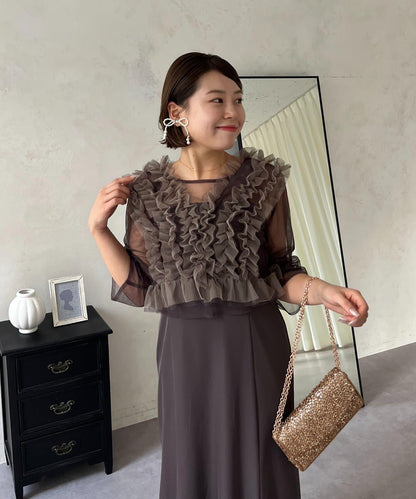 【MOMO】透視荷葉邊吊帶疊穿連衣裙