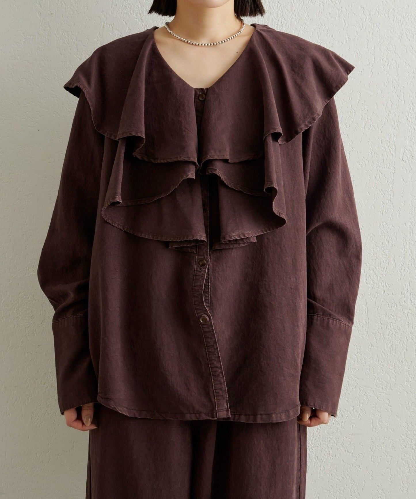 【可搭配套裝穿著◎】仿水洗荷葉邊襯衫