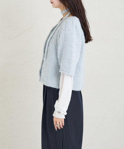 《10%OFFおすすめアイテム》蓬鬆短袖針織開衫