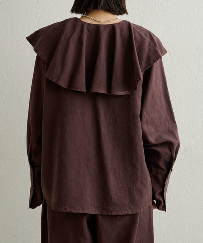 【可搭配套裝穿著◎】仿水洗荷葉邊襯衫