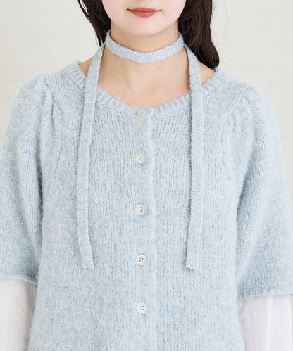 《10%OFFおすすめアイテム》蓬鬆短袖針織開衫