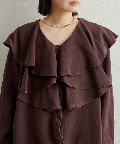 【可搭配套裝穿著◎】仿水洗荷葉邊襯衫