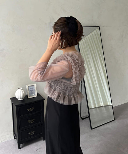 【MOMO】透視荷葉邊吊帶疊穿連衣裙