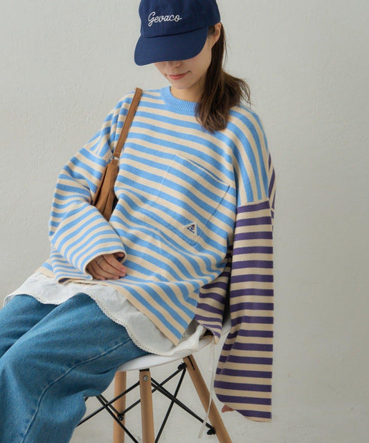 【GEVACO】短款條紋針織套頭衫